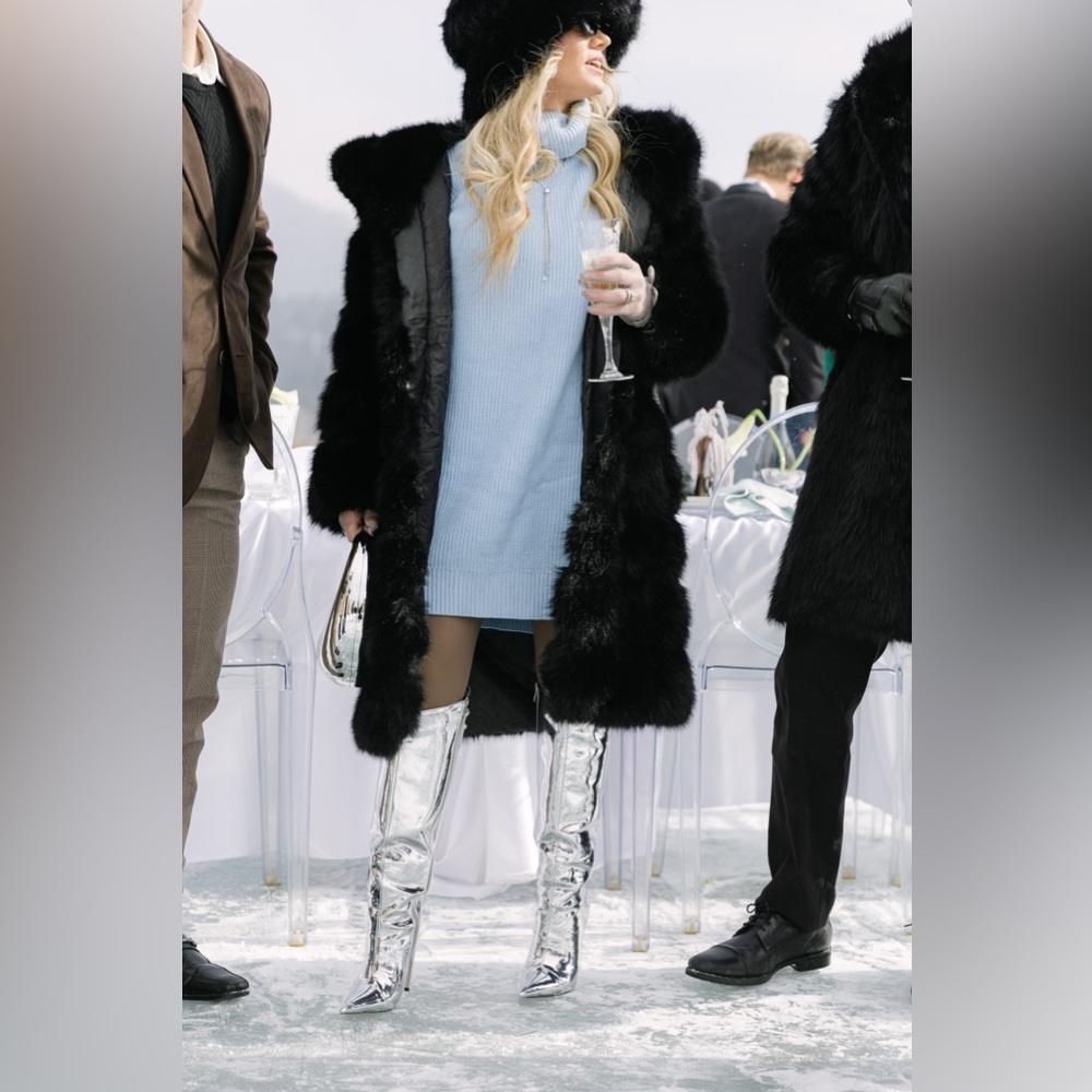 Metallic Chrome Stiletto Knee High Fashion Boots with Side Zipper